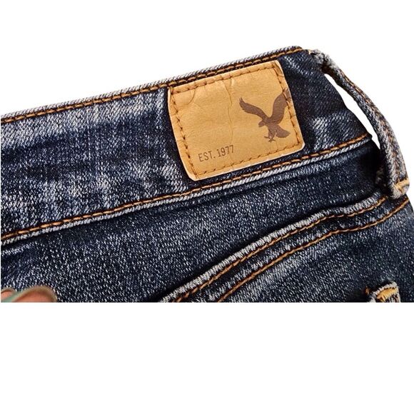 AMERICAN EAGLE Jegging Super Stretch Jeans Size 4 Destroyed Distressed Dark Blue - Picture 5 of 15